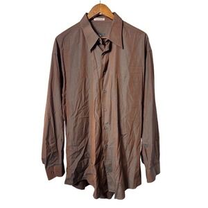 Vito Rufolo Men 17(1/2)Brown Chrome Long Sleeve Button Up Dress Shirt Tweed Prep